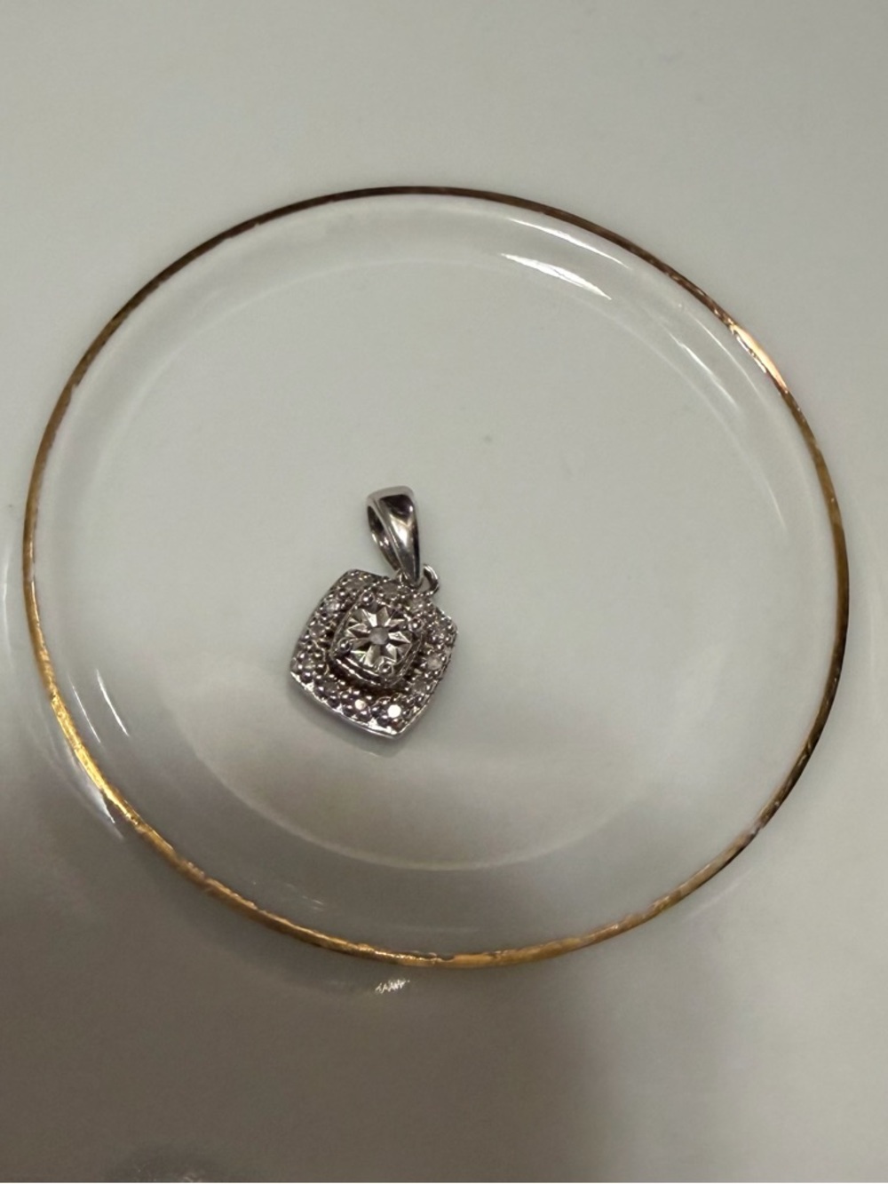 Sterling Silver Square Pendant with 13 natural 1/10 CTTW Diamonds I-J